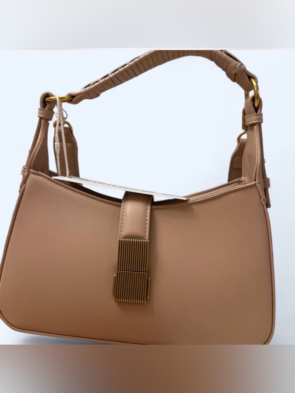 Madison West Taupe Shoulder Bag with Gold Accent